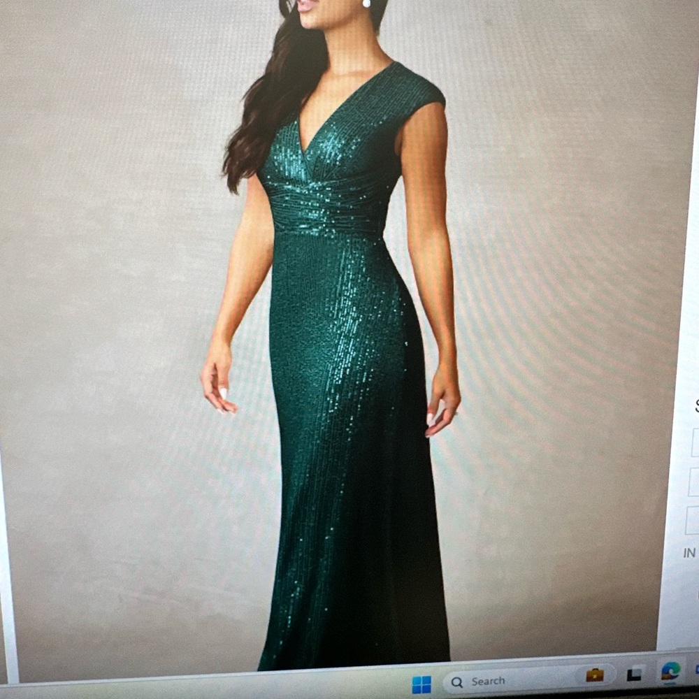 Studio Green V-Neck Cap Sleeve Maxi Gown